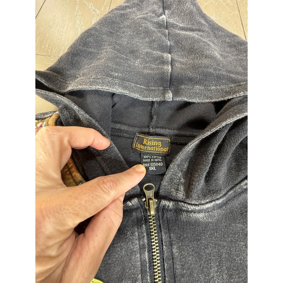 Nepal Embroidered Hoodie Jacket Womens XL Black Boho Festival Handmade Artsy - Picture 8 of 14